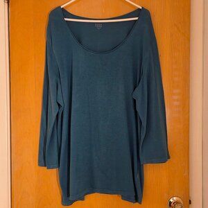 Eileen Fisher Organic Cotton Top Tunic Size XL Forest Green 3/4 Sleeve Oversized